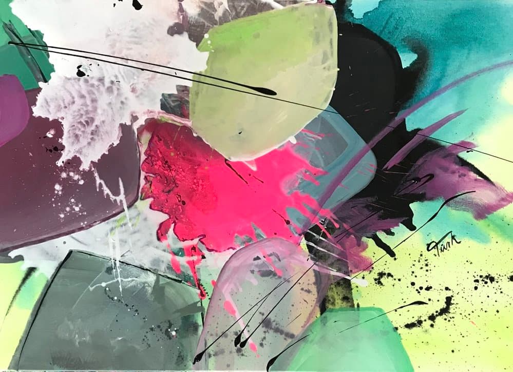 Abstrakt Pink Grün - Kunstwerk von Sabine Türk