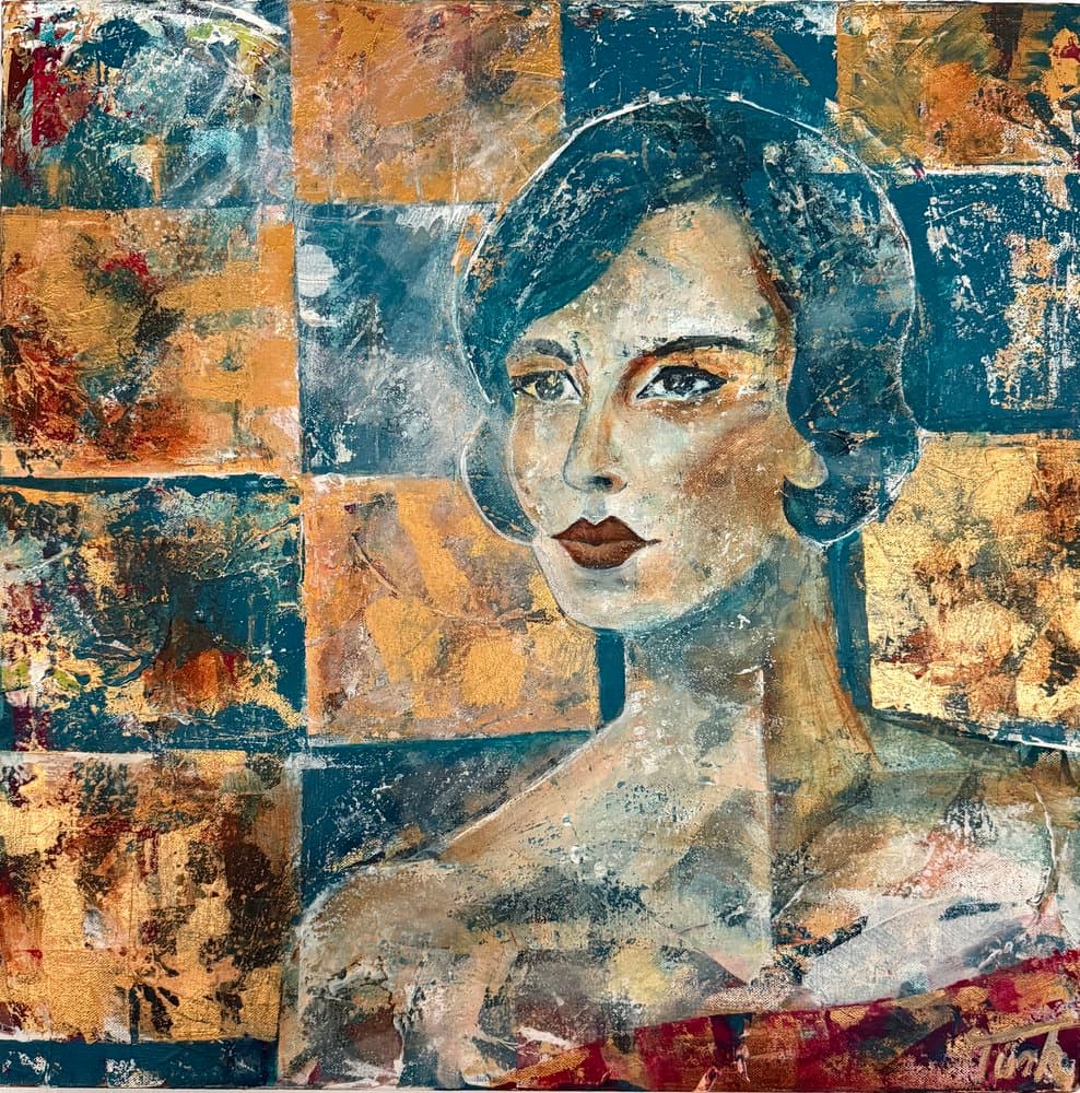 Frau Türkis Gold - Kunstwerk von Sabine Türk