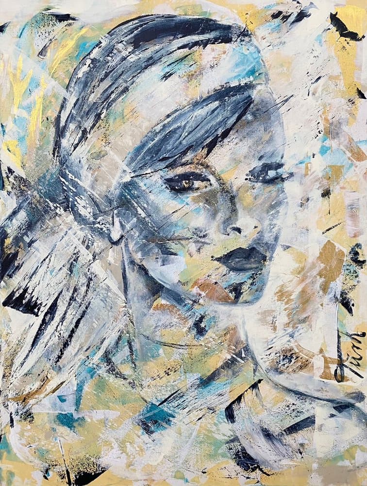 Frau Beige Türkis - Kunstwerk von Sabine Türk