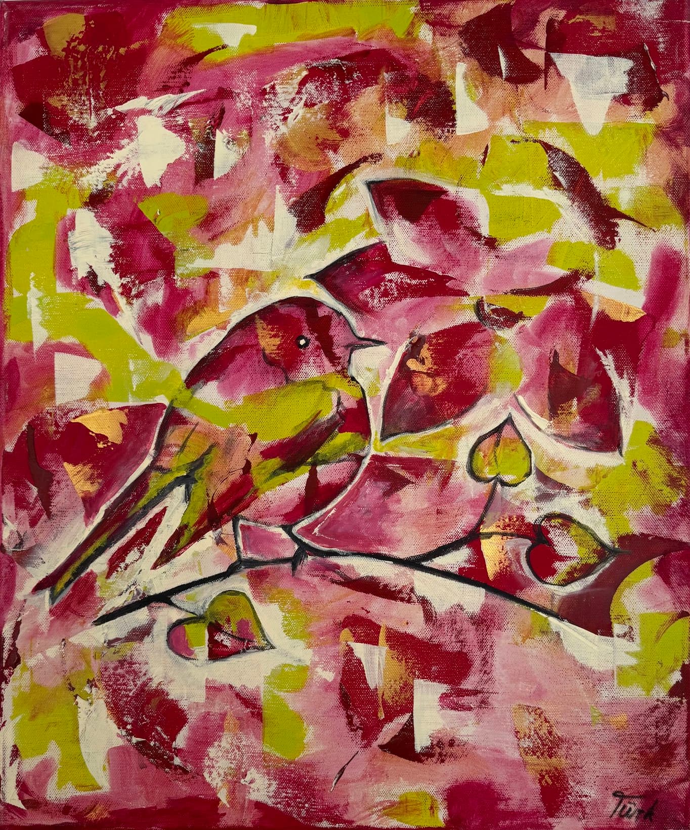 Vogel mit Blüte - Kunstwerk von Sabine Türk